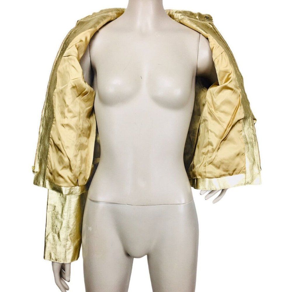 Vintage 1970's Metallic Gold Genuine Lambskin Leather Jacket Women's Size Small - Picture 7 of 9